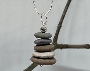 Stacked Stone Cairn Necklace: Ohio Lake Stone Pendant