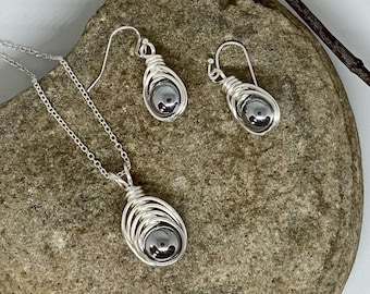 Genuine Silver Hematite Jewelry Set; Jewelry Gift; Silver Jewelry; Protective Jewelry; Chakra Jewelry; Calming Jewelry, Sterling Silver