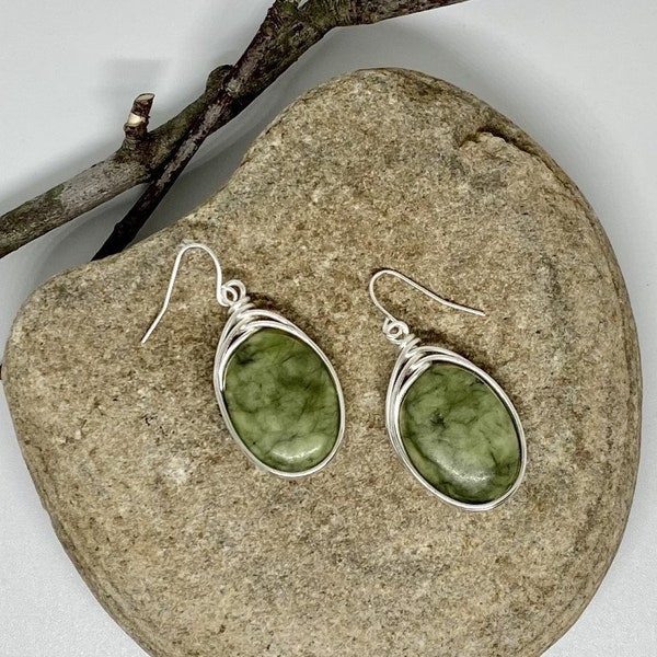 Genuine Irish Connemara Marble Earrings Set, Earrings Gift, Irish Jewelry, Green Stone, Stone of Good Relationships & Common Sense