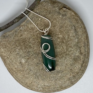 Green Serpentine Pendant Necklace: Chakra Stone, Silver Plated