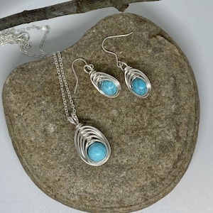 Natural Turquoise Pendant and Earrings Set, Genuine Turquoise Jewelry, Silver Jewelry, Jewelry Gift, Stone of Purification 044
