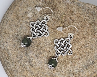 Celtic Knot Earrings with Connemara Marble, Irish Jewelry Gift