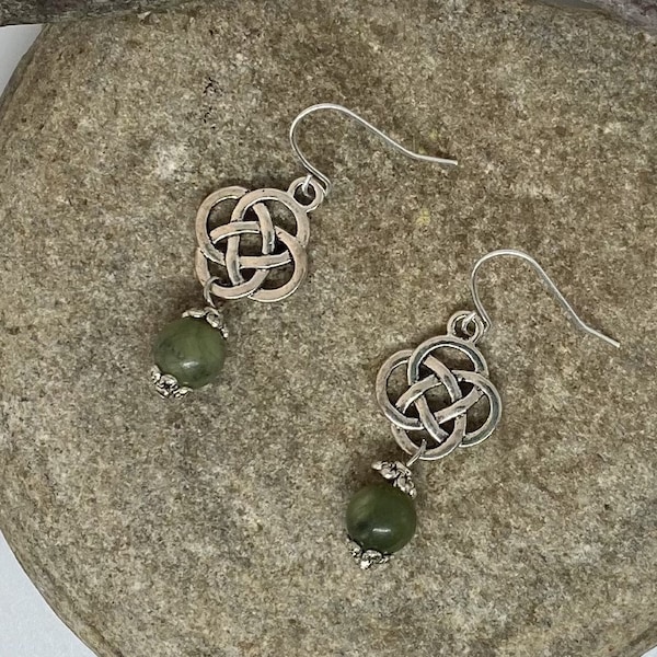 Celtic Knot and Connemara Marble Earrings Set; Irish Jewelry; Jewelry Gift; Silver Jewelry; Stone of Good Relationships and Common Sense