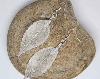 Real Leaf Earrings Set, Sterling Silver Coated Earrings Set, Boho Jewelry, Boho Earrings, Jewelry Gift, Gift for Her, Minimalist Jewelry