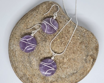 Natural Amethyst Jewelry Set; Purple Stone Jewelry; Chakra Jewelry; Jewelry Gift; Healing and Cleansing Stone; Silver Jewelry Set