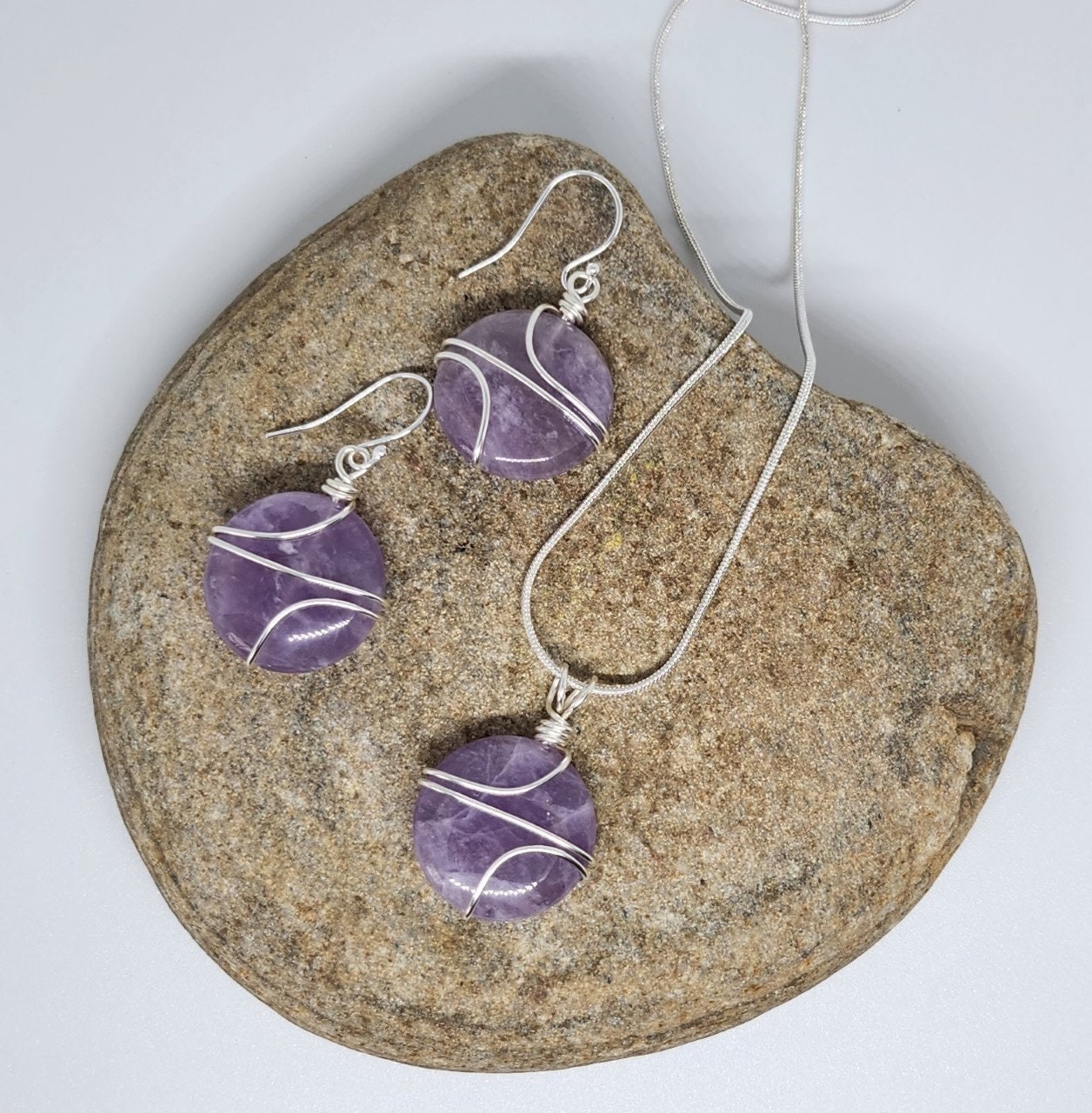 Parure Unique Collier & Boucles D'oreilles Argent Sterling Et Améthyste - Fait Main, Avec écrin
