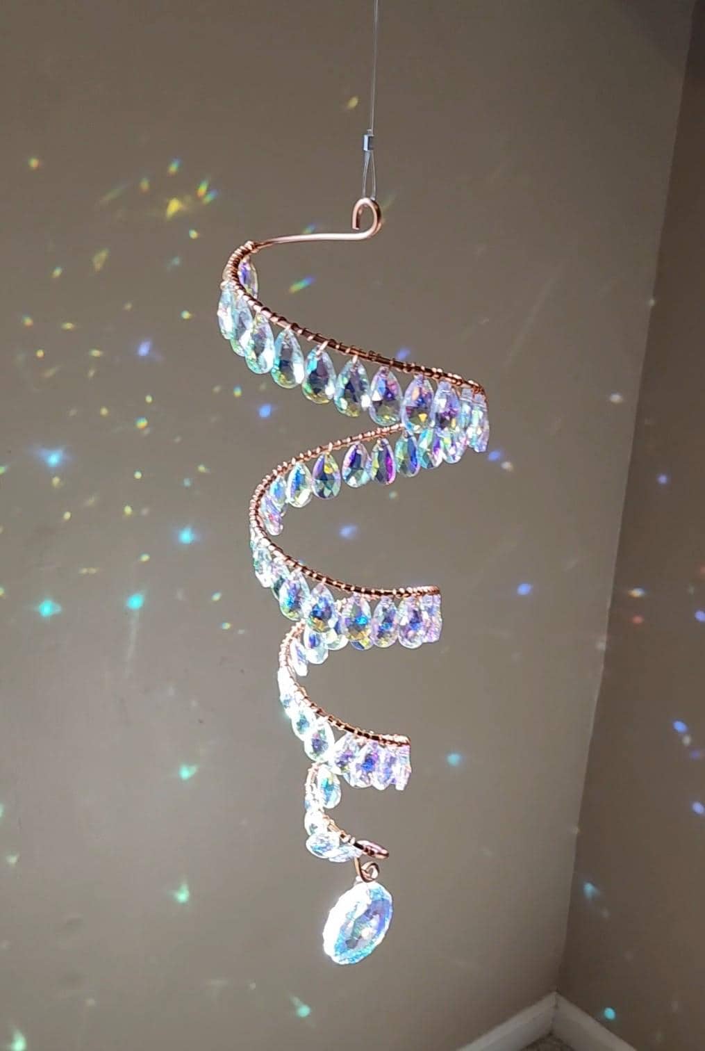 Copper and Crystal Spiral Sun Catcher; Suncatcher; Rainbow AB Crystal Decor; Cottagecore Decor; Zodiac Decor; Minimalist Decor; Zen Decor