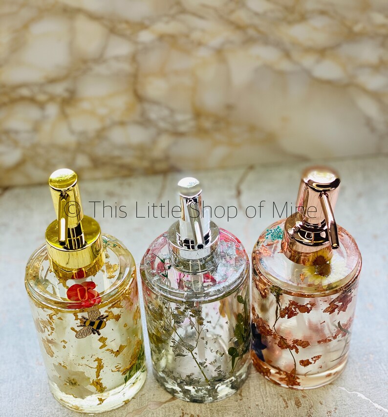 Beautiful Bathroom Accessories Set Real Flowers Gold Leaf Etsy