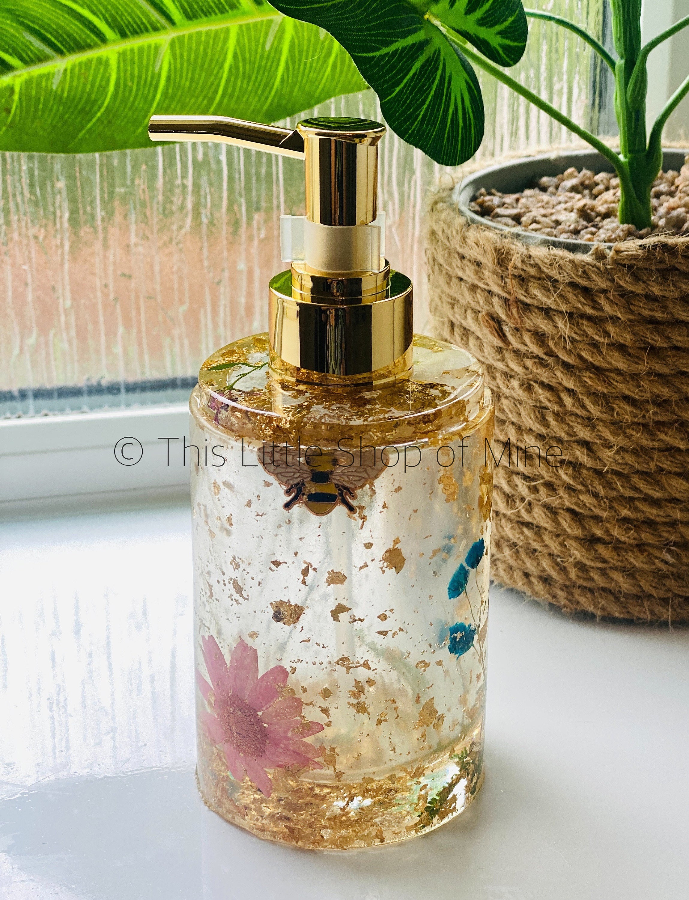 Beautiful Bathroom Accessories Set Real Flowers Gold Leaf Etsy UK