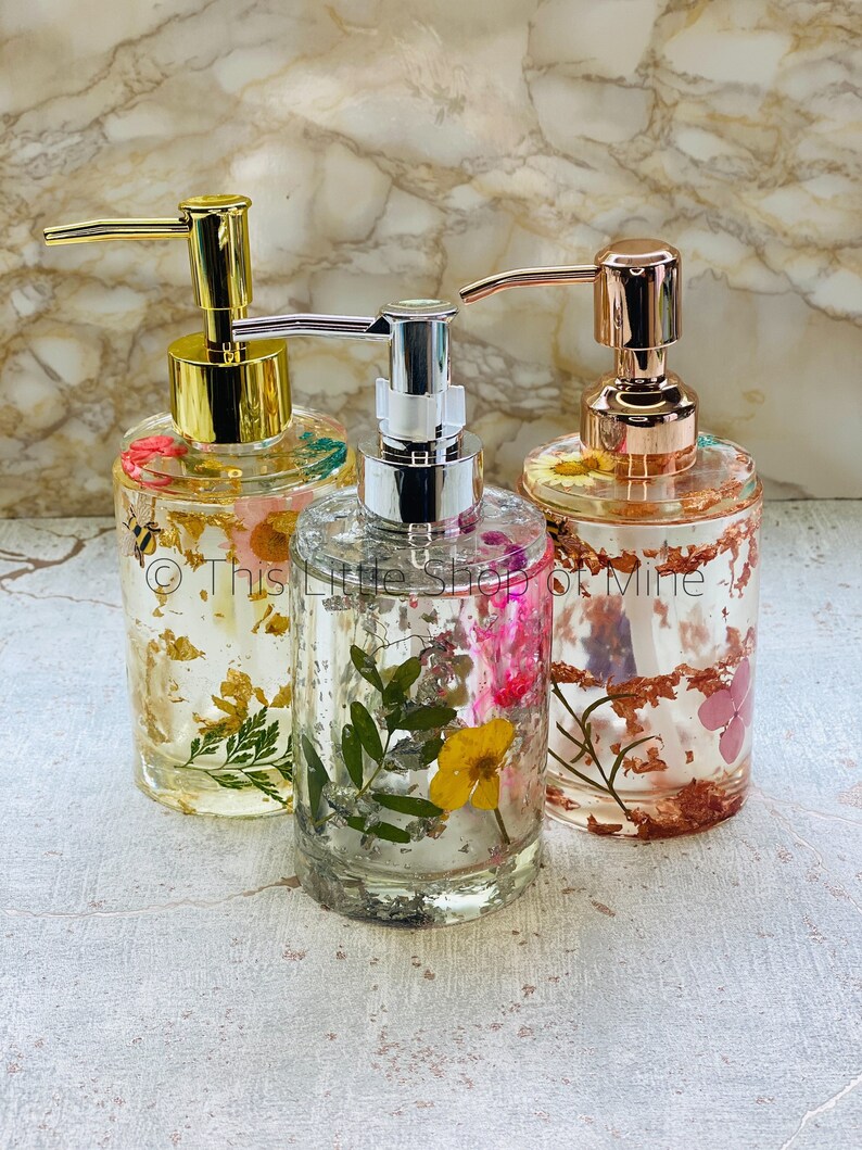 Beautiful Bathroom Accessories Set Real Flowers Gold Leaf Etsy