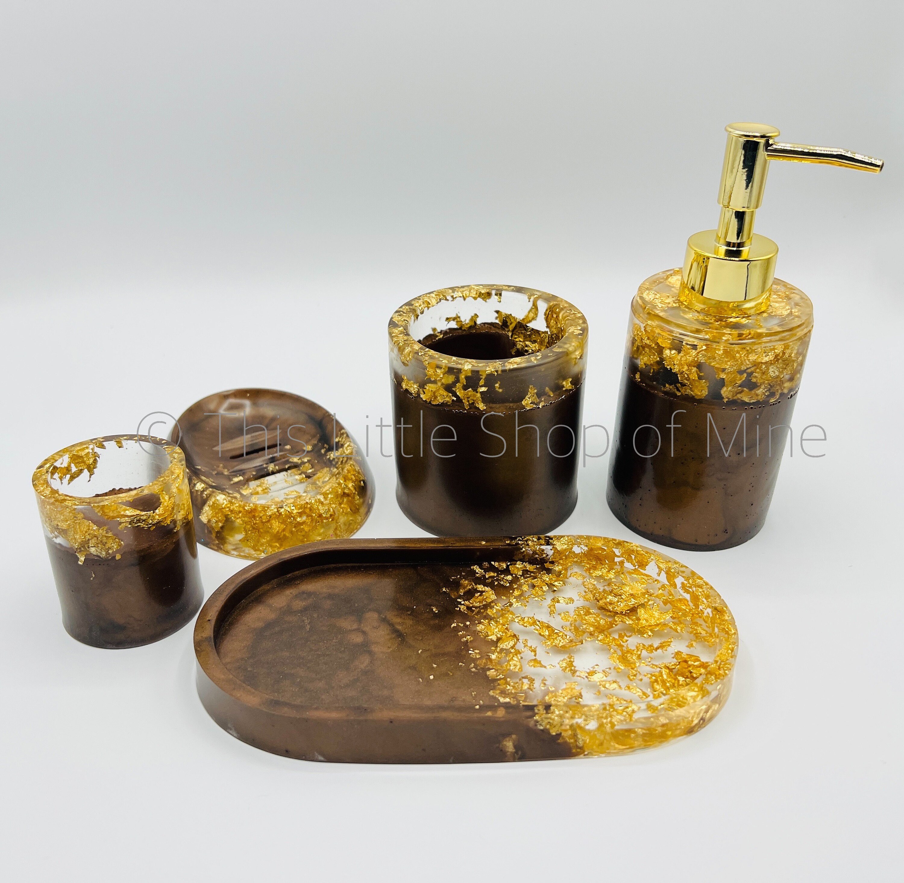 Dark Brown and Gold Bathroom Accessories Soap Dish Dispenser Etsy UK