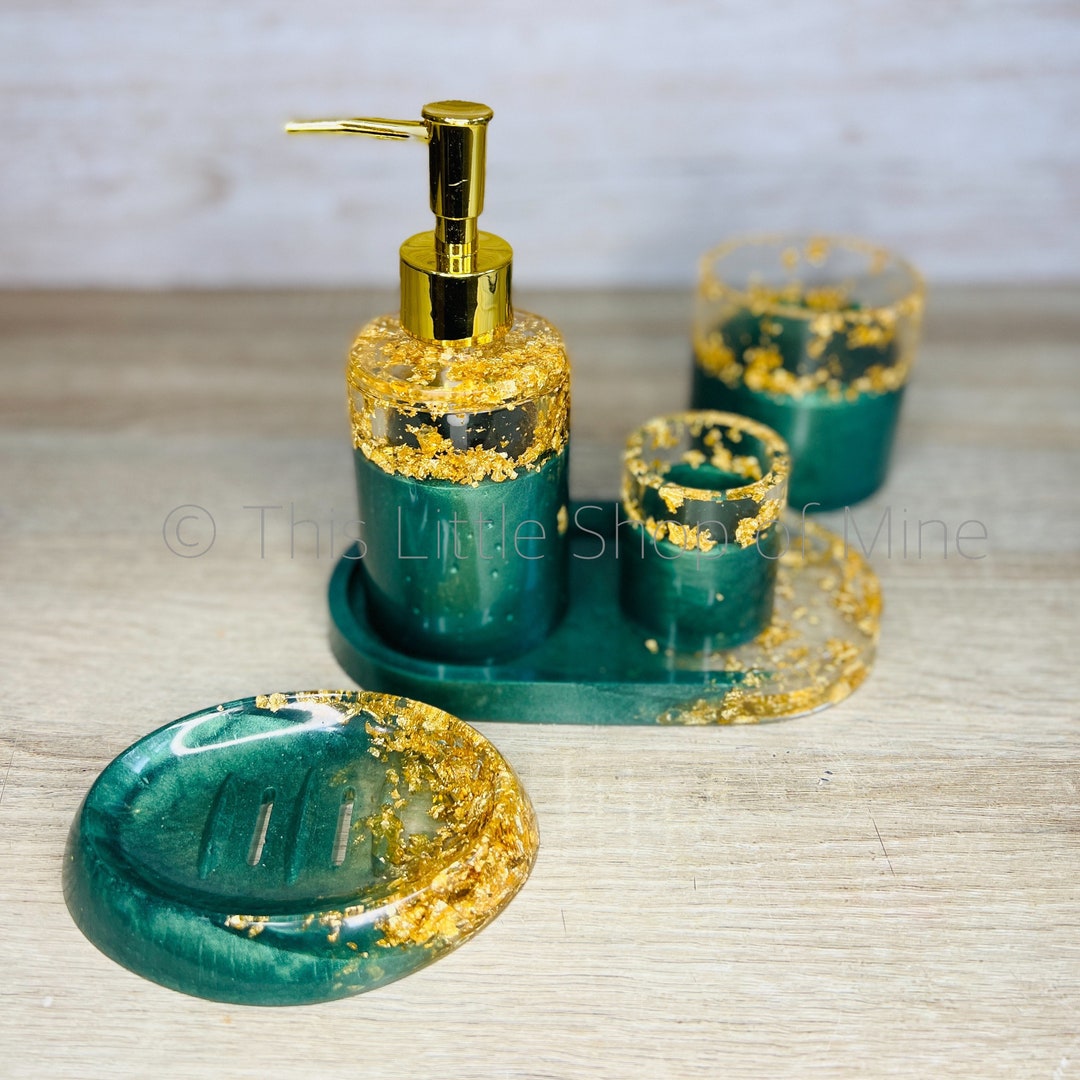 Green and Gold Bathroom Accessories Soap Dish Dispenser Large Etsy