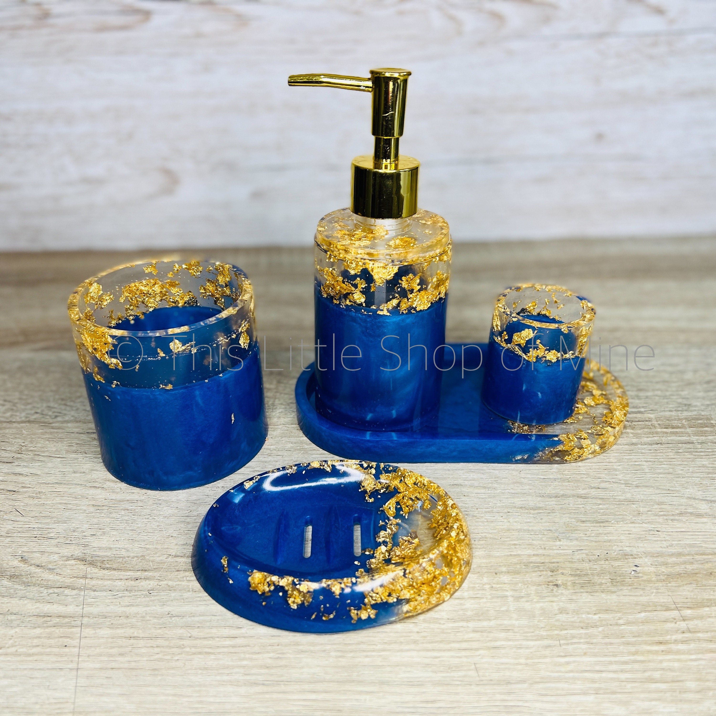Dark Blue and Gold Bathroom Accessories Soap Dish Dispenser Etsy