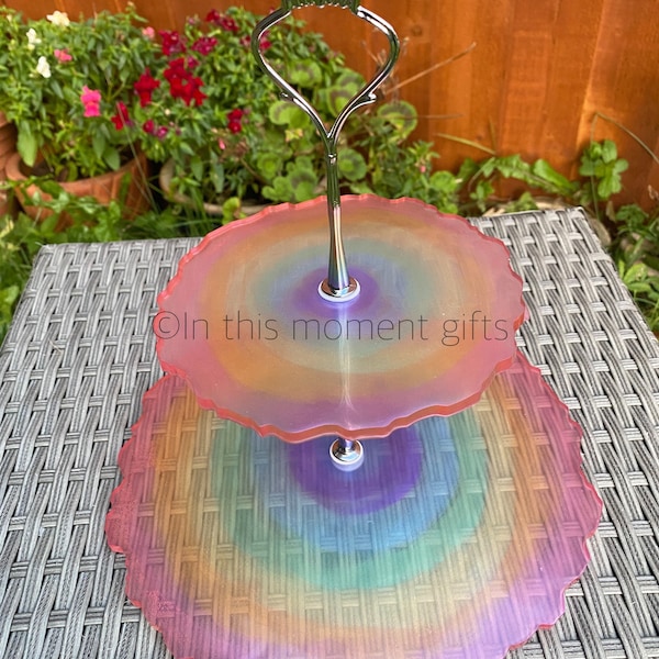 2 tier bright and beautiful rainbow cake stand perfect unique gift