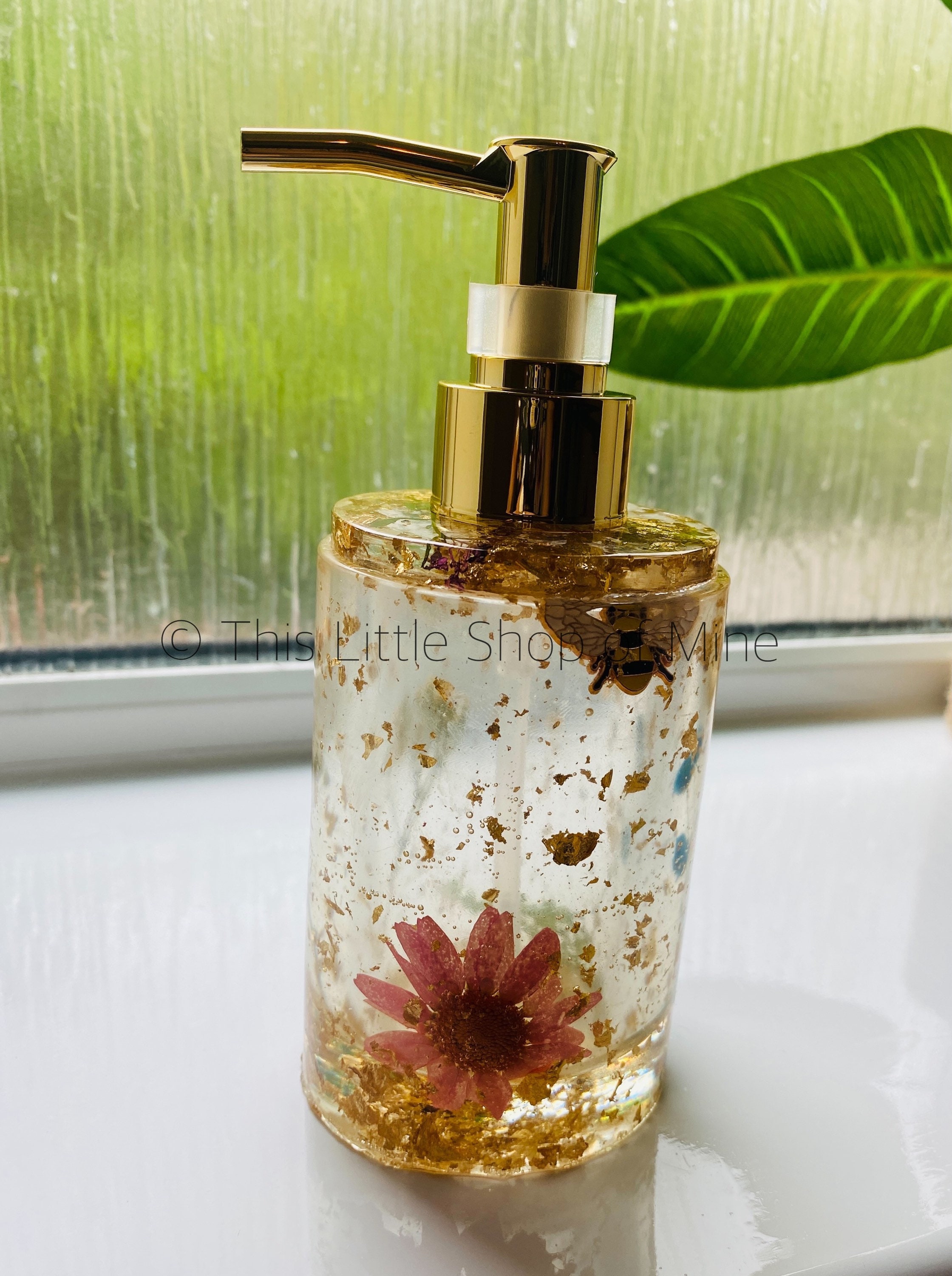 Beautiful Bathroom Accessories Set Real Flowers Gold Leaf Etsy UK
