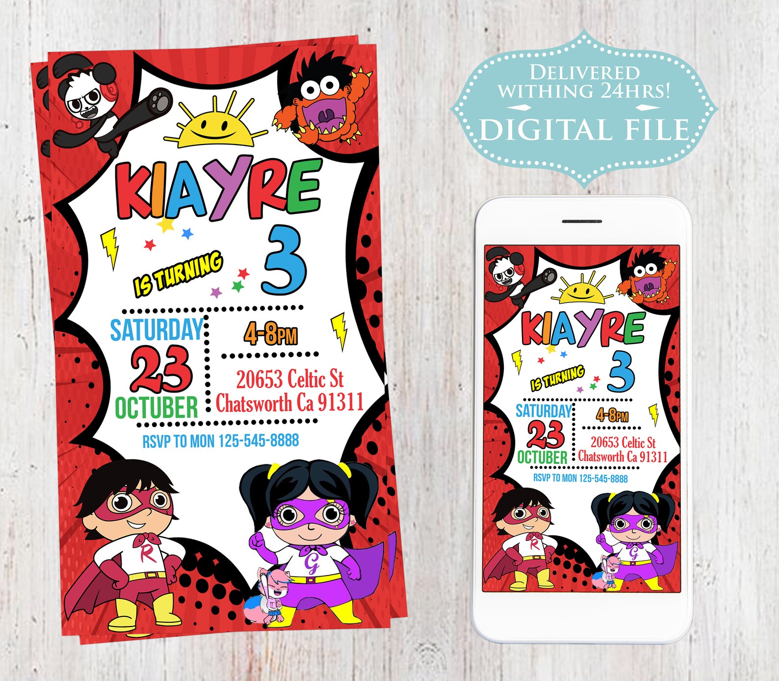 Ryan World Girl Invitation Ryan World Birthday Invitation | Etsy
