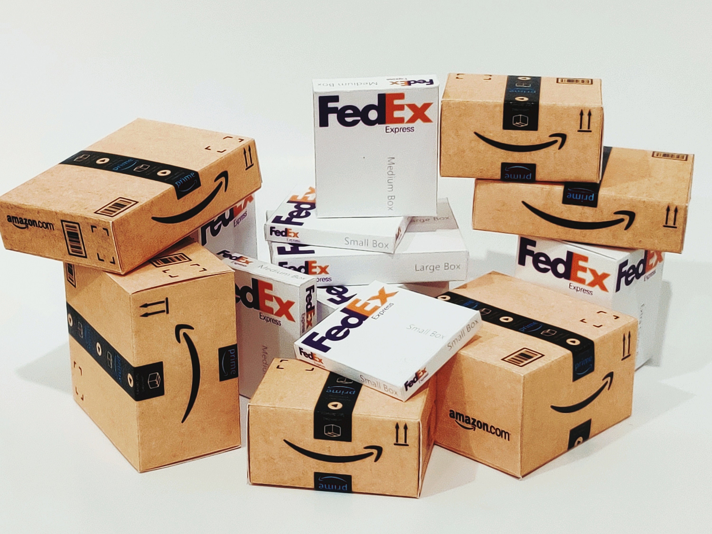 Amazon box and Fedex box a Set of 14 miniature boxes. Etsy