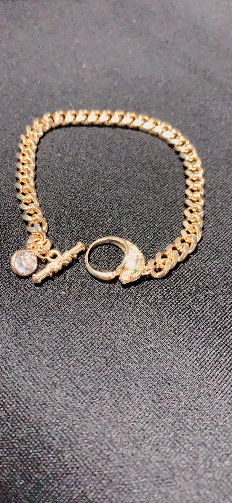 Cubic zirconia Chain bracelet Tiger head jewelry Brazilian gold jewelry Gift for her.