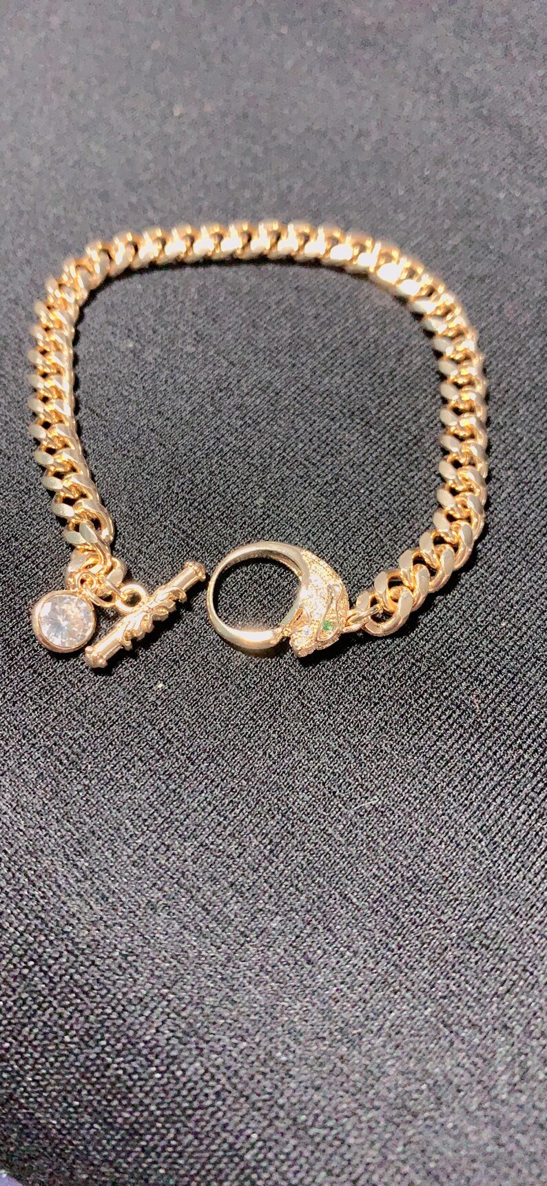 Cubic zirconia Chain bracelet Tiger head jewelry Brazilian gold jewelry Gift for her.