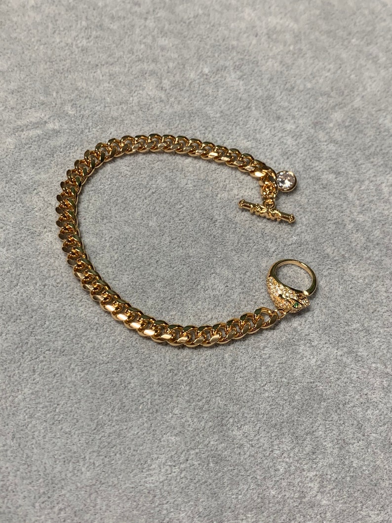 Cubic zirconia Chain bracelet Tiger head jewelry Brazilian gold jewelry Gift for her.