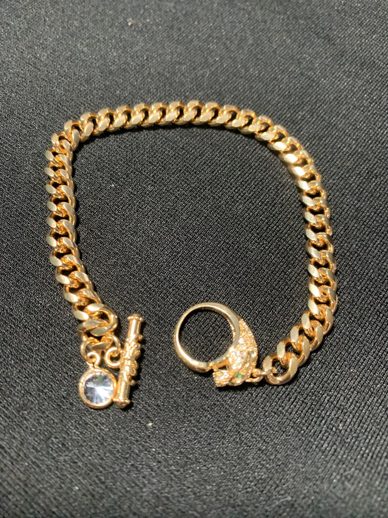 Cubic zirconia Chain bracelet Tiger head jewelry Brazilian gold jewelry Gift for her.