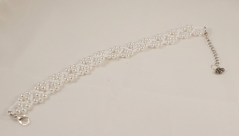 Elegant Handmade White Pearl Wedding Bracelet with Dangle Charms