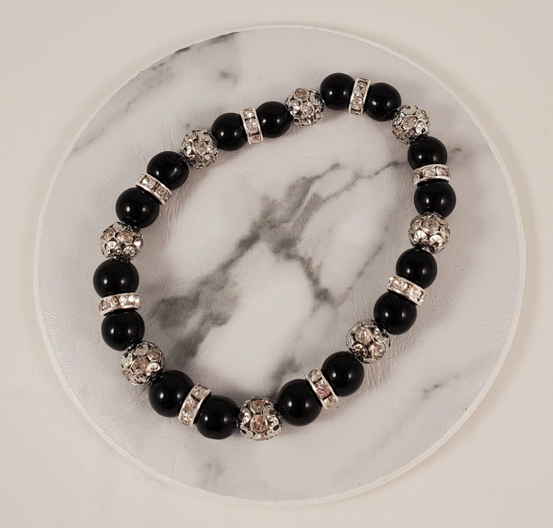 New Years Eve Black Pearl Bracelet Both Black Bracelet Black Pearl Rhinestone Bracelet Funeral Black Pearl Bracelet Black Pearl Bracelet
