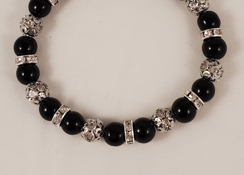 New Years Eve Black Pearl Bracelet Both Black Bracelet Black Pearl Rhinestone Bracelet Funeral Black Pearl Bracelet Black Pearl Bracelet