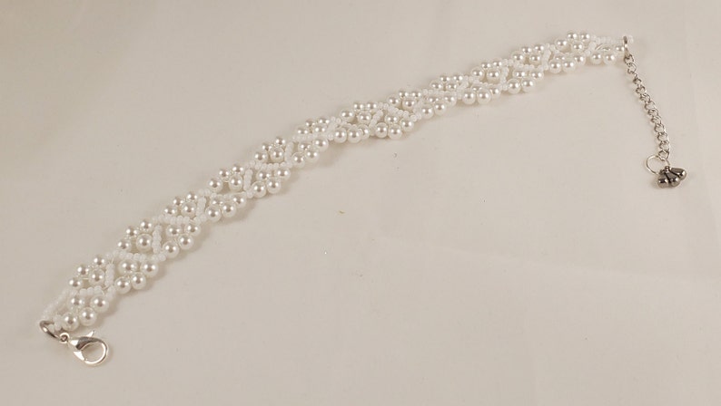 Elegant Handmade White Pearl Wedding Bracelet with Dangle Charms