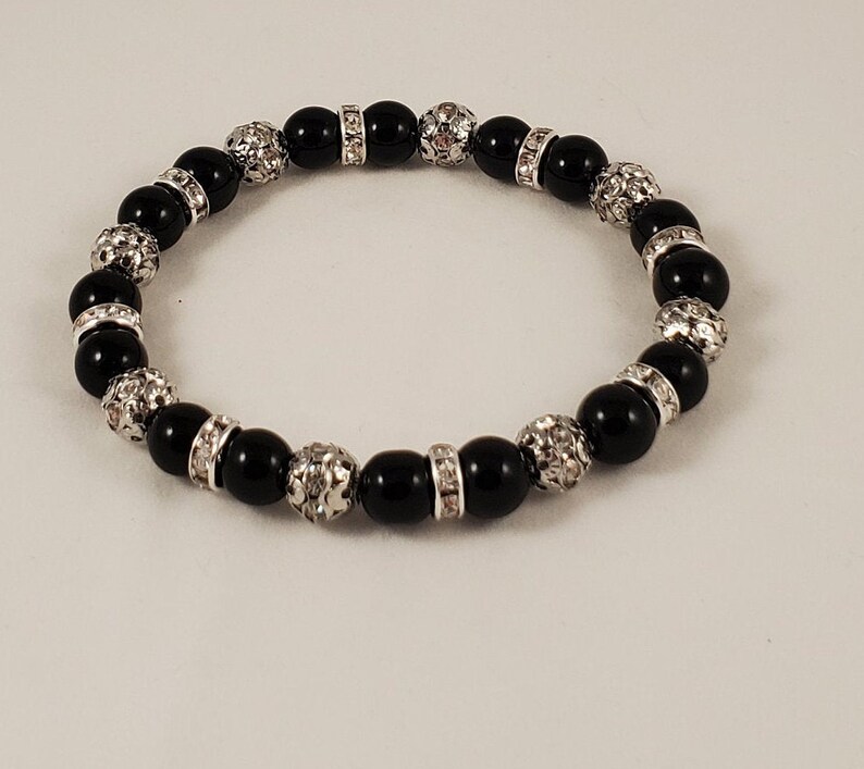 New Years Eve Black Pearl Bracelet Both Black Bracelet Black Pearl Rhinestone Bracelet Funeral Black Pearl Bracelet Black Pearl Bracelet