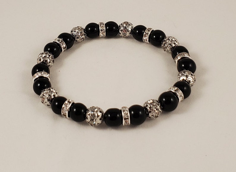 New Years Eve Black Pearl Bracelet Both Black Bracelet Black Pearl Rhinestone Bracelet Funeral Black Pearl Bracelet Black Pearl Bracelet