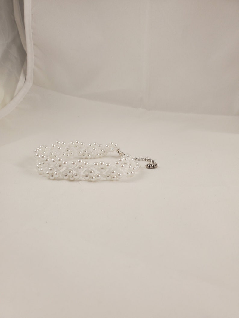Elegant Handmade White Pearl Wedding Bracelet with Dangle Charms