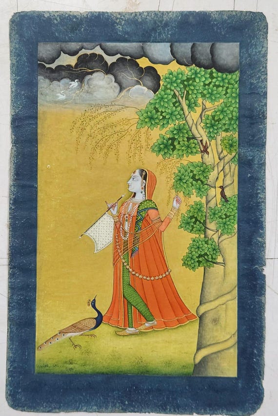 Islamic Handmade Pahari Kangra or Bundi Mughal Ragamala Miniature