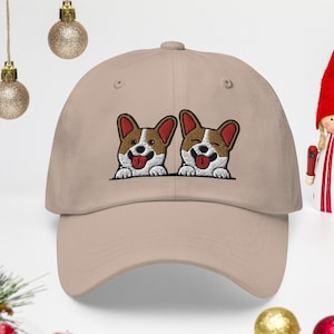 Cute Corgi, Corgi Lover Gift, Corgi Dad Hat, Handmade Embroidered Corduroy Dad Cap - Multiple Colors