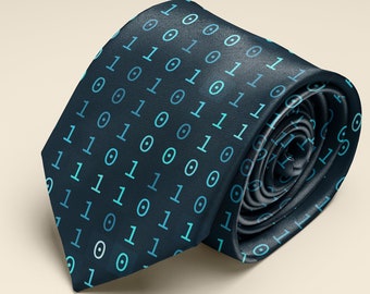 Computer Binary code tie gift for him, Computer Science Gift for Programmer, Matrix Necktie for Hackers Tie