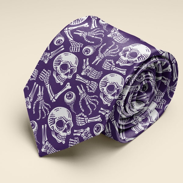 Purple Skull Necktie Skull Tie Gothic Design Halloween Necktie Halloween Tie Horror Lovers Gift  Skull Necktie