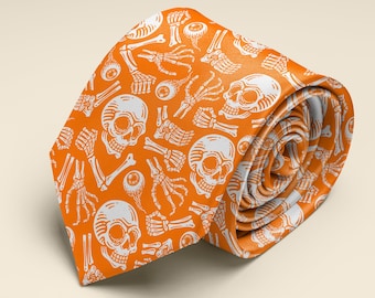 Orange Skull Necktie Skull Tie Gothic Design Halloween Necktie Halloween Tie Horror Lovers Gift  Skull Necktie