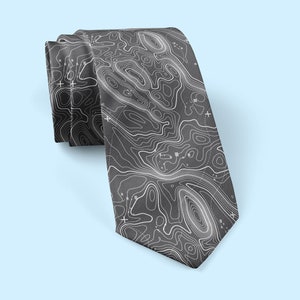 Contour Map Tie - Topographic - Gift For Hiker, Geologist Gift - Map Print Tie Adventurers Explorers - Hiking Inspired Tie Geography