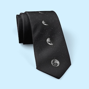 Moon Phase Necktie, Night Sky, Moon Phases Tie. Lunar calendar, phases of the moon. Handfasting, celestial wedding, witchy