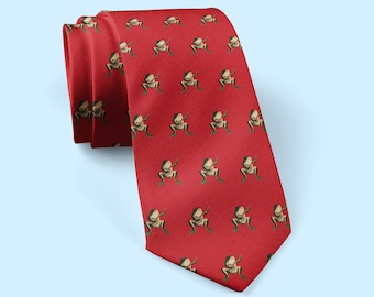 Banjo Playing Frog Tie, Men's Tie Print Necktie, Great for Weddings, Groom, Groomsmen, Missions, Dances, Gifts