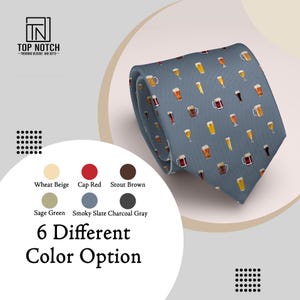 Beer Glass Necktie for Men – Funny Drink Print Tie for Bartenders, Homebrewers, Beer Festival Outfits, Groomsman Gift, Party Accessory