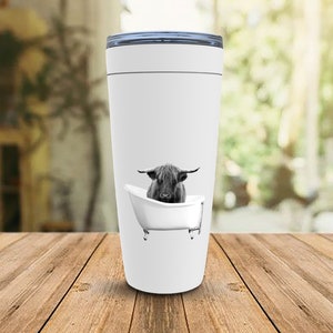 Highland Cow in Bathtub Black And White Viking Tumbler