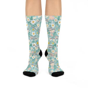 I Love You Mom Crew-sokken, leuke, coole en funky sokken, geweldig Moederdagcadeau | Blauwroze bloemen, omacadeau, unieke sokken voor moeders