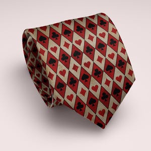 Cravatta geometrica con carte da gioco, cravatta retrò con carte da gioco, cravatta da uomo con motivo di metà secolo, cravatta da matrimonio in stile casinò di Las Vegas, cravatta geometrica da poker