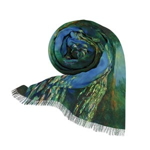 Monet Water Lilies Scarf, Impressionist Floral Wrap, Claude Monet Lily Pond Shawl, Artistic Blue Green Scarf, Painterly Wrap, Elegant  Gift