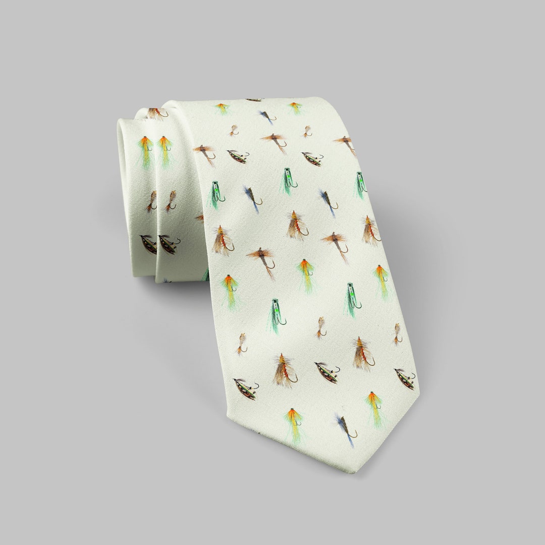 Fly Fishing Tie, Fishing Lover Tie, Fish Necktie for Him Fisherman's