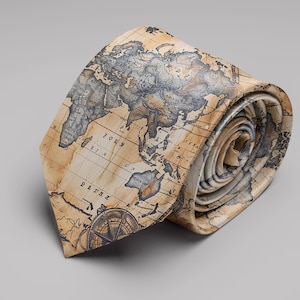 アンティーク世界地図ネクタイ - 歴史愛好家、地理愛好家、地図作成ファンへのギフトとして、古びたコンパスネクタイを贈ろう