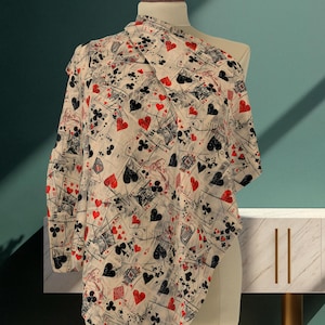 Cachecol vintage para cartas de baralho, xale com tema de pôquer, xale com estampa de cassino para mulheres, moda retrô para jogos de cartas, ideia de presente estilo Las Vegas