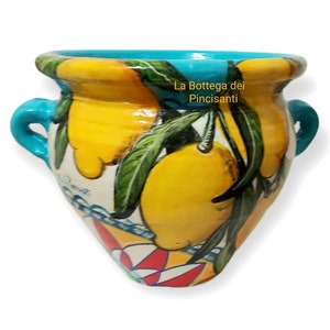 Terracotta planter, amphora, cachepot with hand-painted lemons, Sicilian craftsmanship, unique art for weddings, gift for mothers
