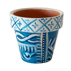 Terracotta planter with hand-painted Sicilian designs. Unique art for the home, wedding, and events.